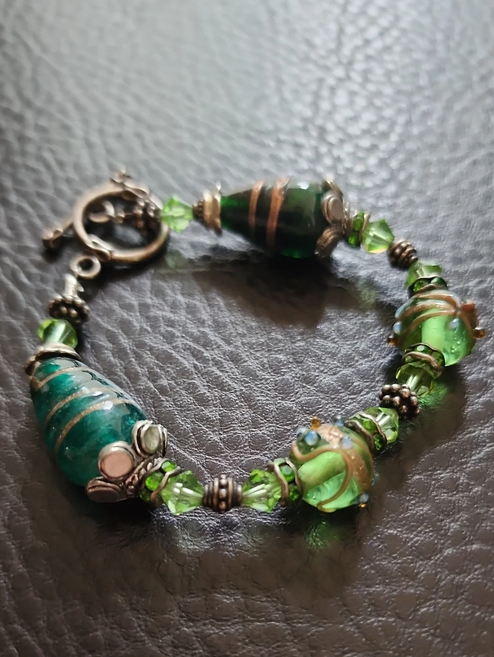Green Glass Bead Bracelet with Sterling Silver Accents - Elegant Women’s Jewelry
